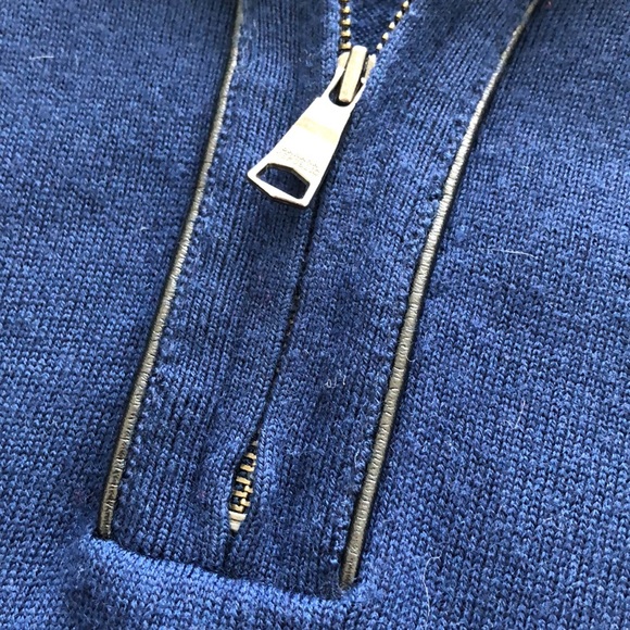 Merino wool sweater with faux leather piping and half zip - Picture 3 of 12